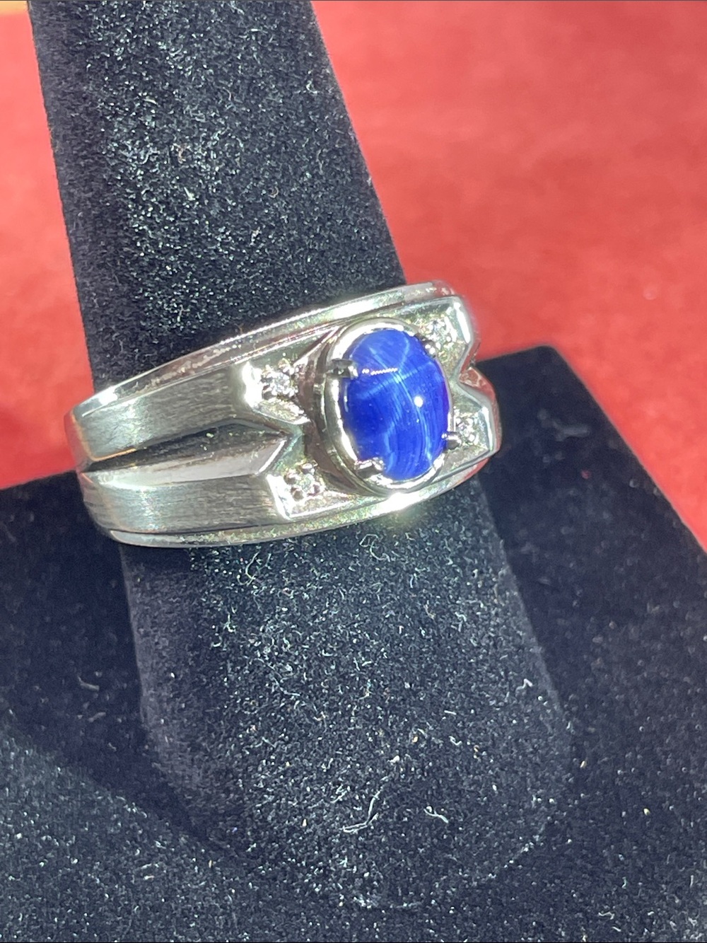 925 Silver Ring with Blue Star Sapphire Gemstone size 9.5